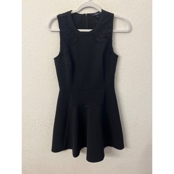 Madewell lace shoulder fit & flare black pointe dress women size 2 - Picture 1 of 7